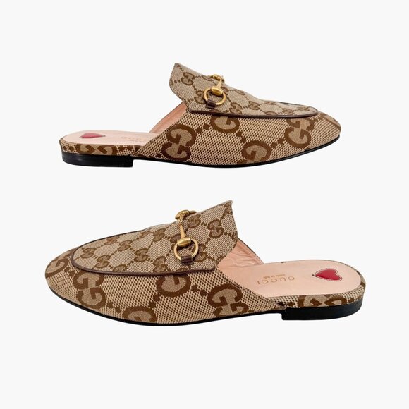 Gucci Princetown Horsebit Loafer Mule EU 38.5 US 8.5 Beige Jumbo GG Canvas Flat - Picture 8 of 15
